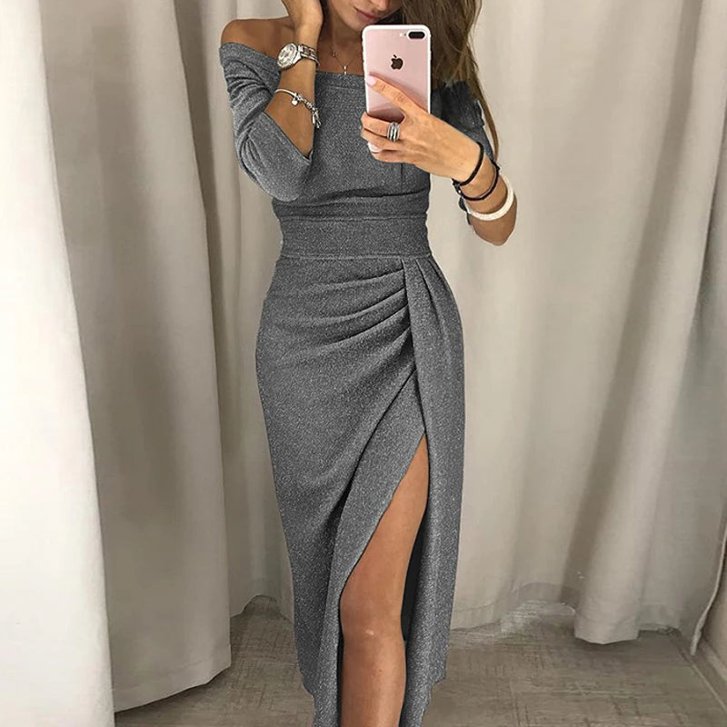 Lily/ Shiny Off-Shoulder Dress